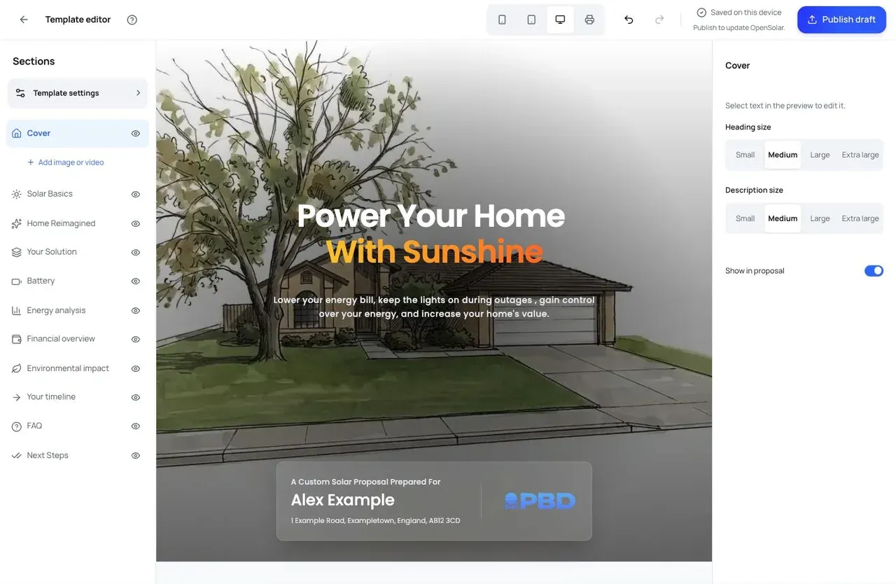 Actual editor sidebar with proposal sections and visibility controls